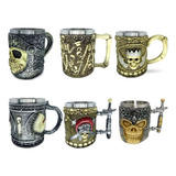 Caneca Caveira Chopp Aço Inox Viking Medieval Crânio 400ml