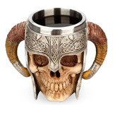 Caneca Caveira Medieval Viking Nórdico 3d Resina Inox 400ml