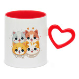 Caneca Coracao Vermelho Gatinhos Quatro Cabecas