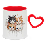 Caneca Coracao Vermelho Gatinhos Quatro Cabecas