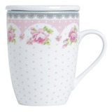 Caneca De Cerâmica P/ Chá C/ Tampa E Infusor Romance 35381