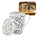 Caneca De Cerâmica P/chá Tampa E Infusor Super White 310 Ml
