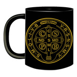 Caneca De Porcelana Preta Cruz Sagrada De São Bento Fé