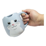 Caneca Formato 3d Orelha De Gato Miau 500ml Porcelana Ideiaz