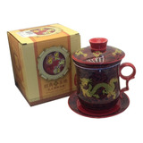 Caneca Infusor De Chá Dragão Oriental Cerâmica Pires Tampa 1