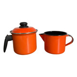 Caneca Leiteira 1,8l Esmaltada + Caneca Fervedor 1l Cores