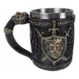 Caneca Medieval Leão Escudo 400ml Viking Inox Guerreiro