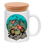 Caneca Porcelana Tampa Moto Cross Motoqueiro Montanhas
