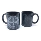 Caneca Religiosa Porcelana Medalha De São Bento Preta