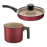 Canecao 1,2l + Frigideira Com Tampa 22cm Kit Antiaderente Cor Vermelho