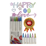Caneta Brush Pen Duas Pontas Dual Tip Com 6 Cores Metálicas 