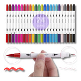 Caneta Brush Pen Duas Pontas Lettering Kit 24 Cores Pincel