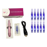 Caneta Derma Pen Sem Fio Sobe E Desce + 10 Cartucho Agulha 