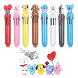Caneta Esferográfica 10 Cores Bts Kpop Fofas