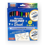 Caneta Fineliner Brush Pen Dual Point 2 Em 1 Estojo 12 Cores