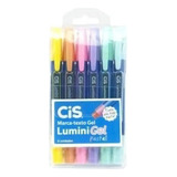 Caneta Marca Texto Cis - Lumini Gel Pastel - 6 Cores
