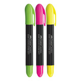 Caneta Marca Texto Super Soft Gel Faber Castell 3 Cores Cor Do Kit Amarela, Rosa E Verde