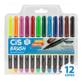 Caneta Ponta Pincel Brush Aquarelável Cis Estojo C/ 12 Cores