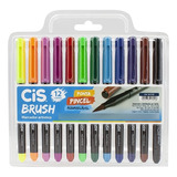 Caneta Ponta Pincel Cis Brush Aquarelável 12 Cores Lettering