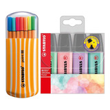 Caneta Stabilo Point 88 20 Cores + 4 Marca Texto Pastel