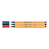 Caneta Stabilo Point 88 Kit C/3 Cores Azul Preta E Vermelha