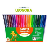 Canetinha 24 Cores Escolar Permanente Ponta Feltro Hidrográfica Leo&leo