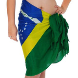 Canga De Praia Estampa Bandeira Do Brasil 100% Viscose Linda Cor Verde Tamanho M