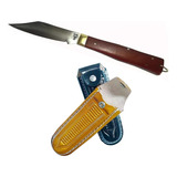 Canivete Churrasqueiro Com Bainha De Couro Inox Madeira 26cm