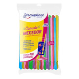 Canudo Colher Mexedor Colorido Strawplast 100 Unidades