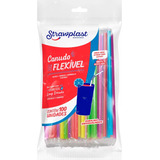 Canudo Colorido Flexivel Strawplast Para Drinks