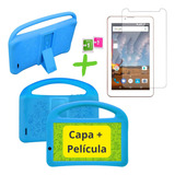 Capa Azul Com Suporte Mão Para Tablet 7 Polegadas + Película