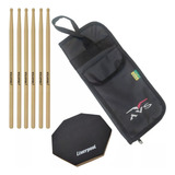 Capa Bag Estojo Porta Baquetas + Pad 6' + 3 Pares Liverpool