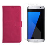 Capa Carteira Flip Pink Para Galaxy S7 Edge + Pelicula