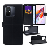 Capa Carteira + Película Ceramica 9d Para Redmi 12c Tela 6.7