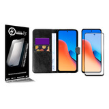 Capa Carteira + Pelicula Vidro 3d Para Xiaomi Redmi 12 6.79