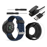 Capa Case + Carregador + Pulseira + Película Para Garmin 235 Cor Azul Escuro / Preto