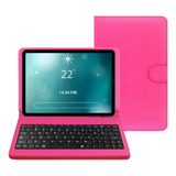 Capa Case Rosa C/ Teclado + Caneta Touch P/ Tablet M7 Wifi