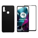 Capa Case Silicone Aveludada Preta Para Moto E40 + Pelicula Cor Preto