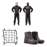  Capa Chuva Nylon + Bota Pantaneiro Preta Moto + Rede Aranha