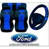 Capa De Banco Azul + Capa De Volante Para Ford Fiesta 2001