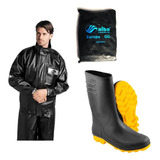 Capa De Chuva Alba Europa Motoqueiro + Bota Solado Amarelo