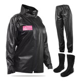 Capa De Chuva Feminina Delta C/ Gola + Bota Motociclista Pvc