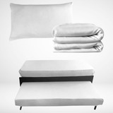 Capa De Colchão Solteiro + 2 Fronhas + Capa Cama Auxiliar Cor Branco Desenho Do Tecido Liso