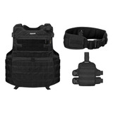 Capa De Colete Predador + Cinto + Bornal De Perna Cordura
