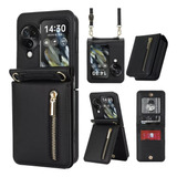 Capa De Couro Tipo Carteira Com Zíper Crossbody Para Oppo