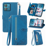 Capa De Couro Zipper Cards Solt Wallet Flower Para Motorola