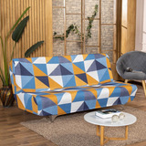 Capa De Sofá Cama Sem Braço Malha Moderna Estampa Geometrica Cor Azul