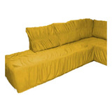Capa De Sofá Canto Malha Gel Elasticada (chaise) Cor Mostarda Lisa