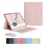 Capa E Teclado Bluetooth E Mouse Para iPad 6ª/ Pro/ Air2 9,7 Cor Sakura Pink + Pink Keyboard + Pink Carregamento Bluetooth Mouse