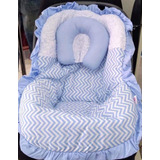 Capa Para Bebê Conforto + Apoio De Pescoço Chevron Azul 